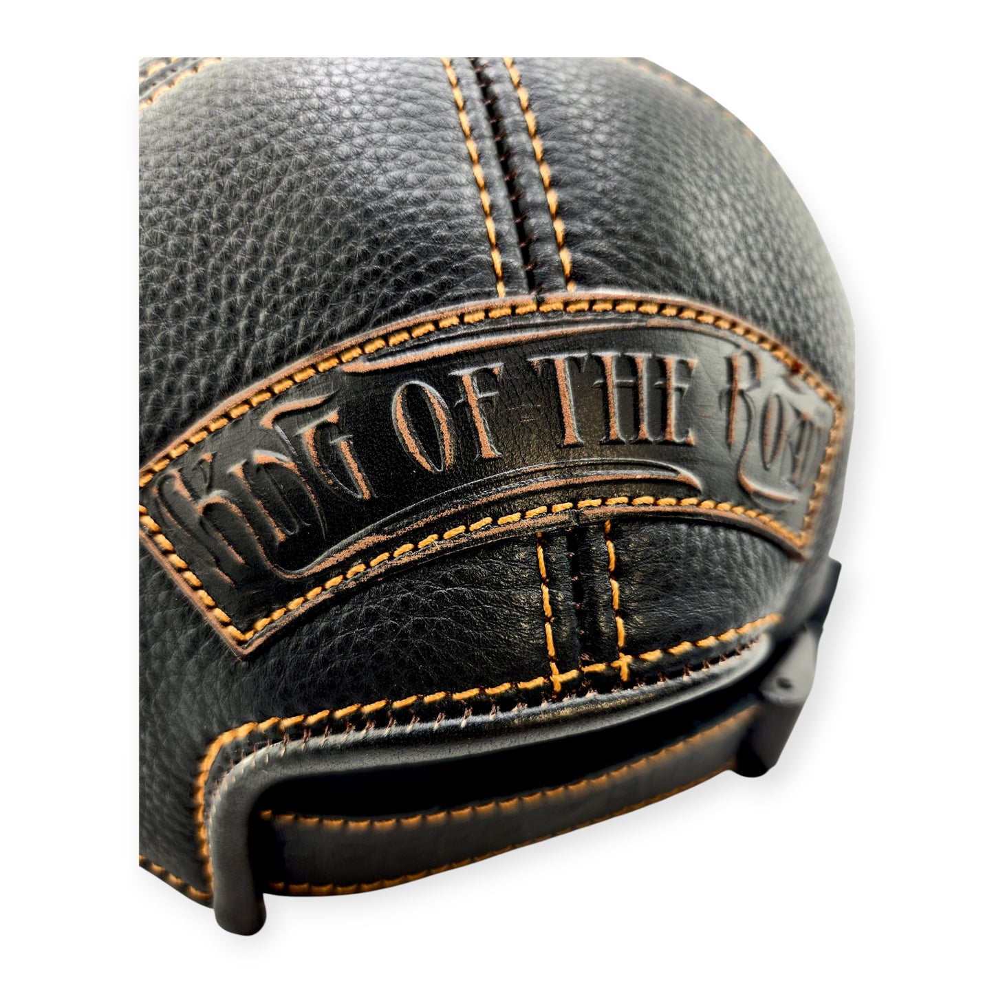 Leather Biker Hat: Handmade Black Motorcycle Cap with Hard Ride Patch and King of the Road Back | Apero Bullo