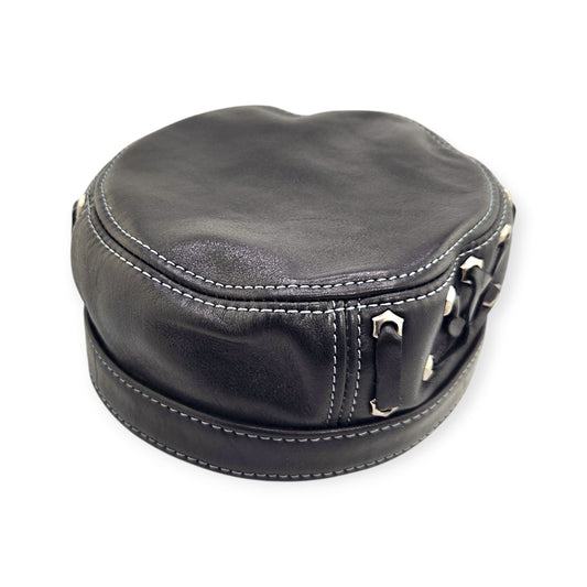 Leather Biker Hat: Handmade Black Motorcycle Cap for Men with Lace-Up Sides, Italian Leather | Apero Bullo