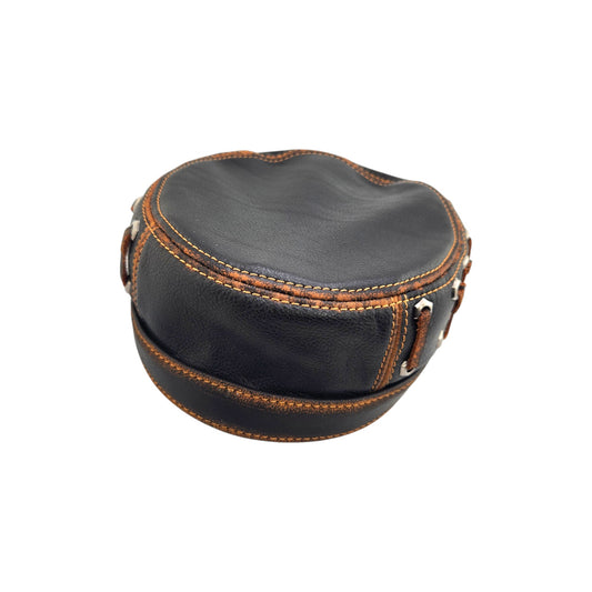 Leather Biker Hat: Handmade Black Motorcycle Cap with Distressed Lace-Up Sides & Contrast Stitching | Apero Bullo
