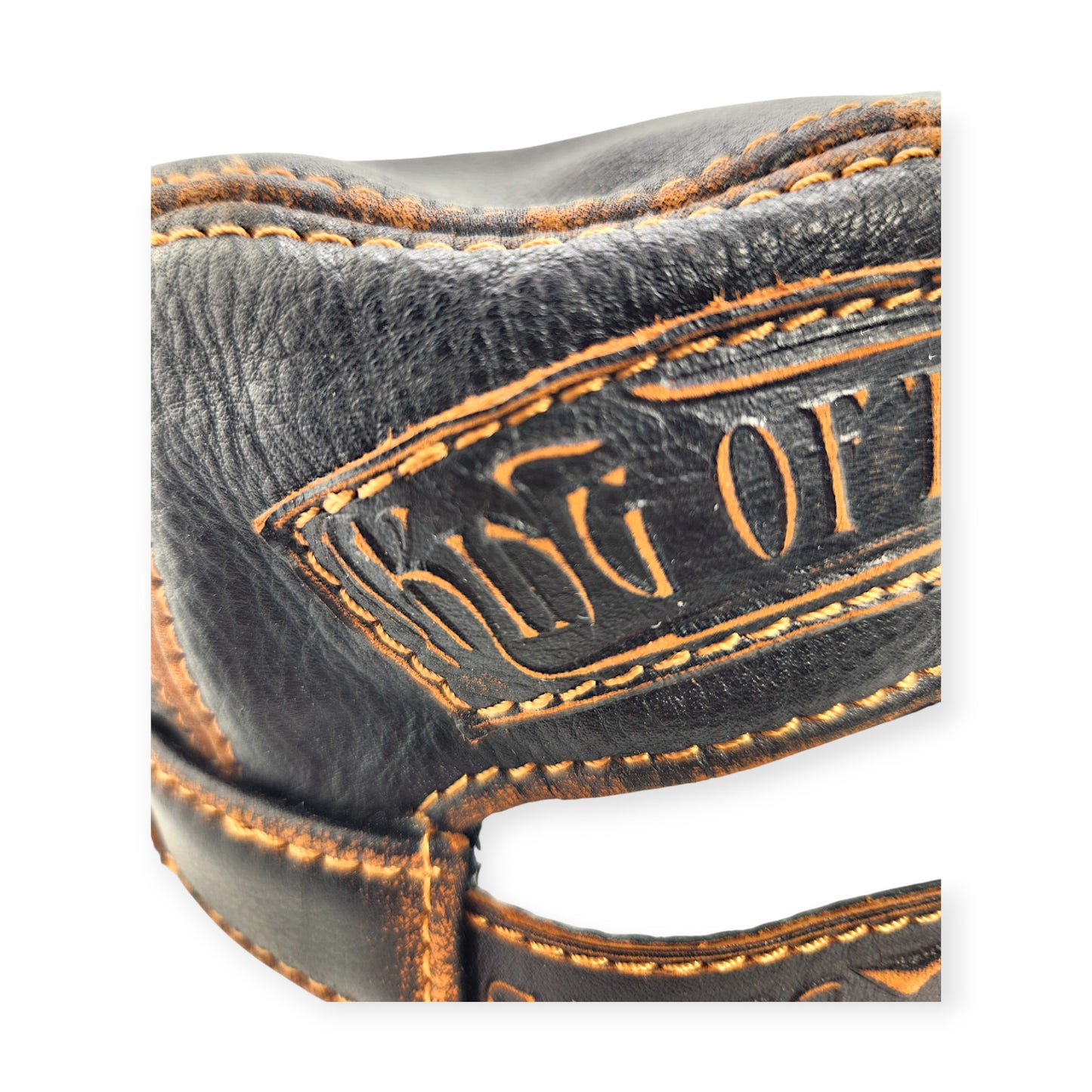 Leather Biker Hat: Handmade Black Motorcycle Cap with “Live to Ride, Ride to Live” Patch & Contrast Stitching | Apero Bullo