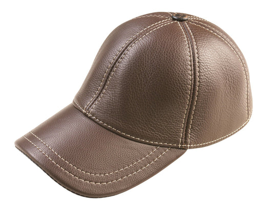 Genuine Leather Casual Brown Baseball Cap