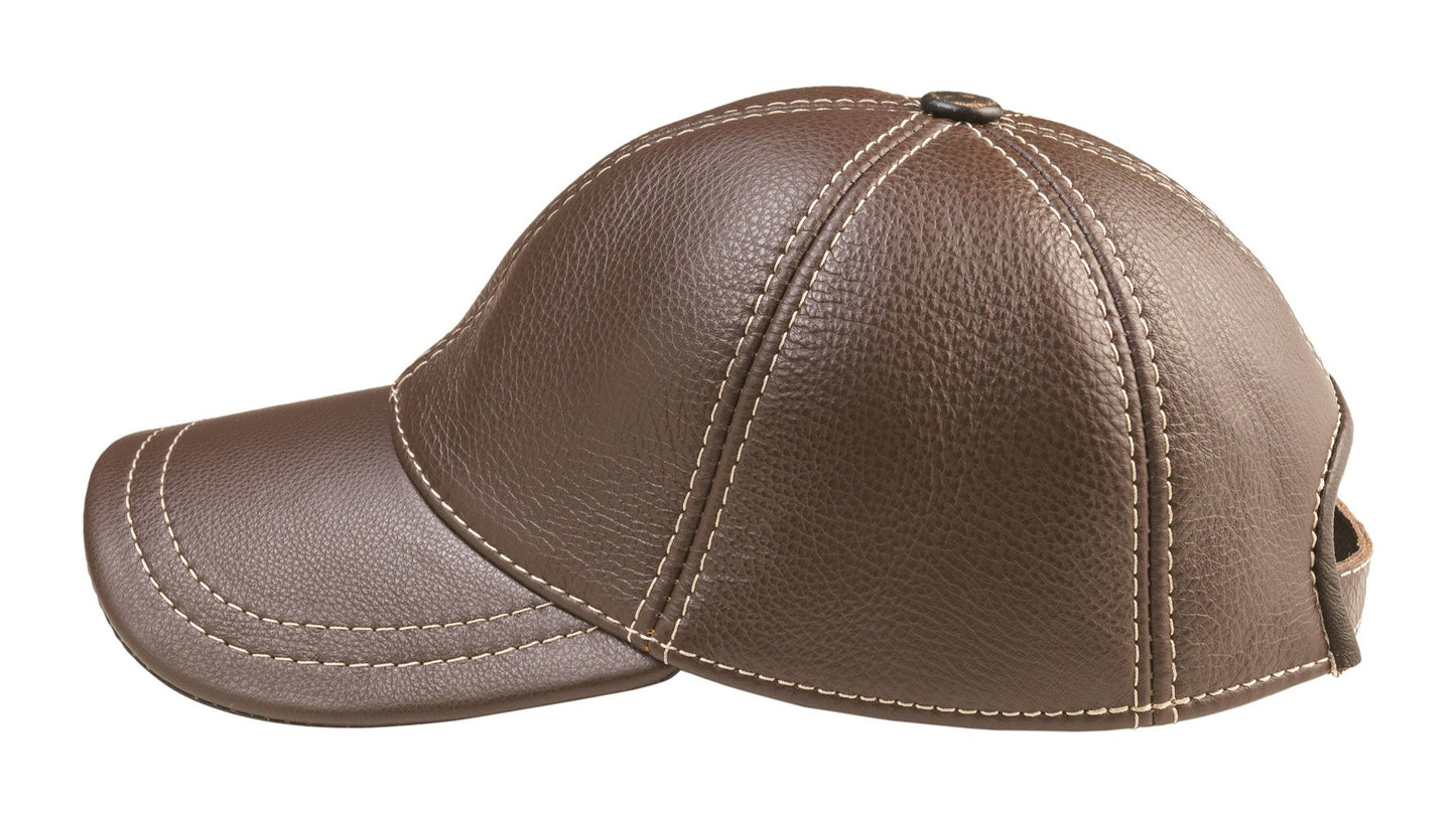 Genuine Leather Casual Brown Baseball Cap