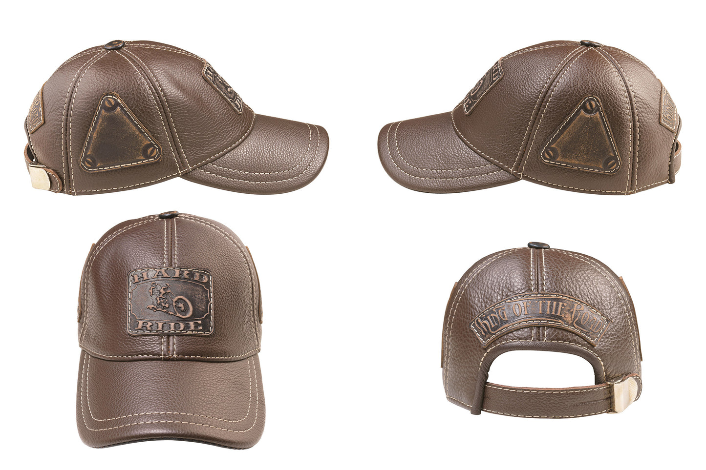 "Hard Ride" Geniune Leather Brown Baseball Cap