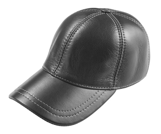 Genuine Leather Casual Black Baseball Cap