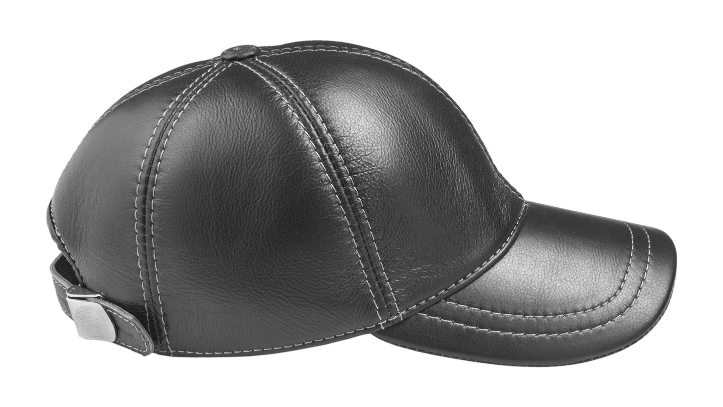 Genuine Leather Casual Black Baseball Cap