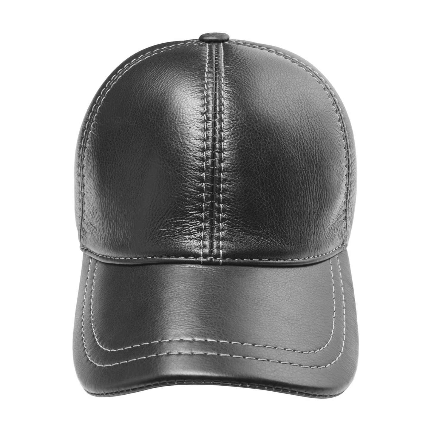 Genuine Leather Casual Black Baseball Cap