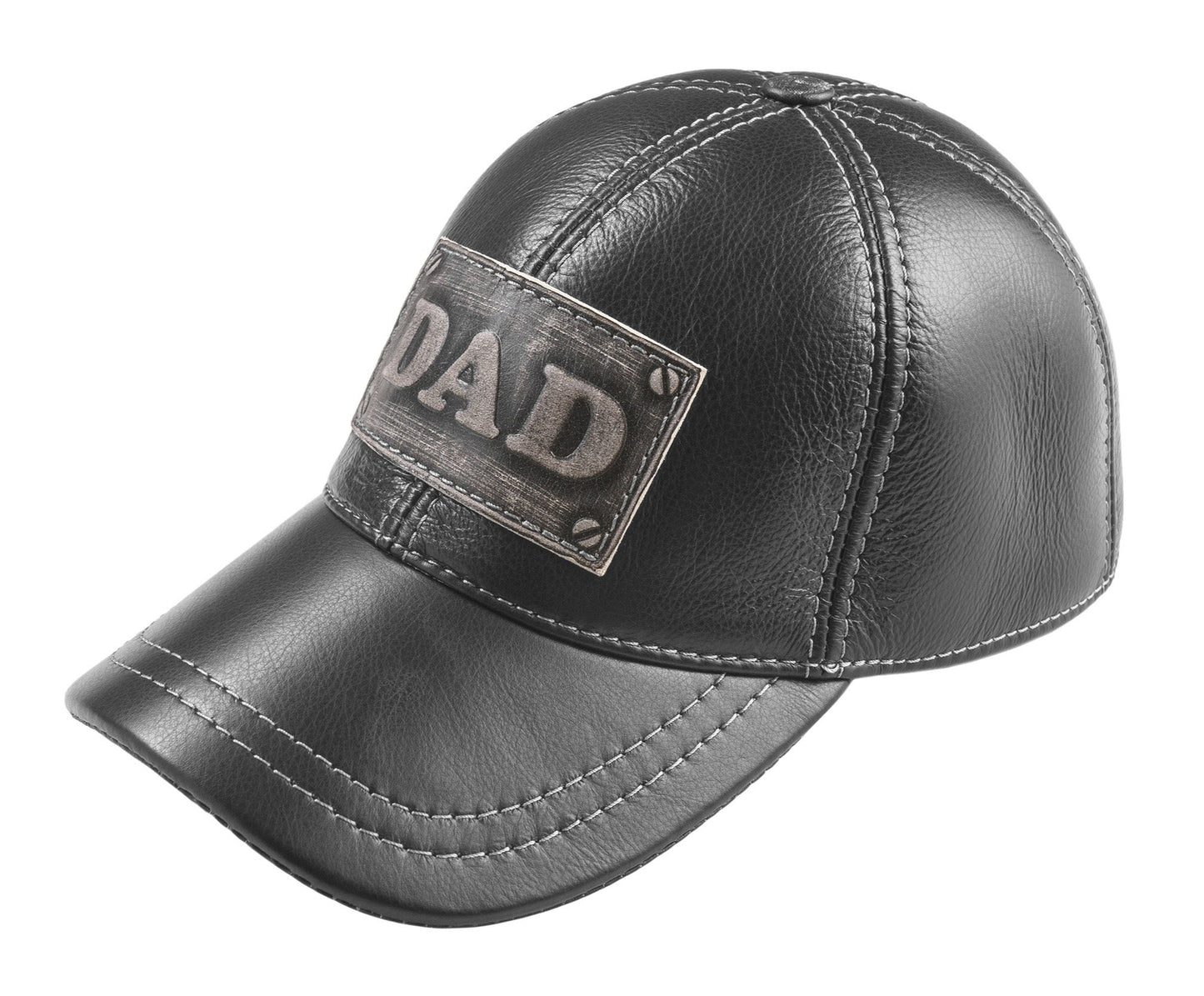 DAD Genuine Leather Black Baseball Cap