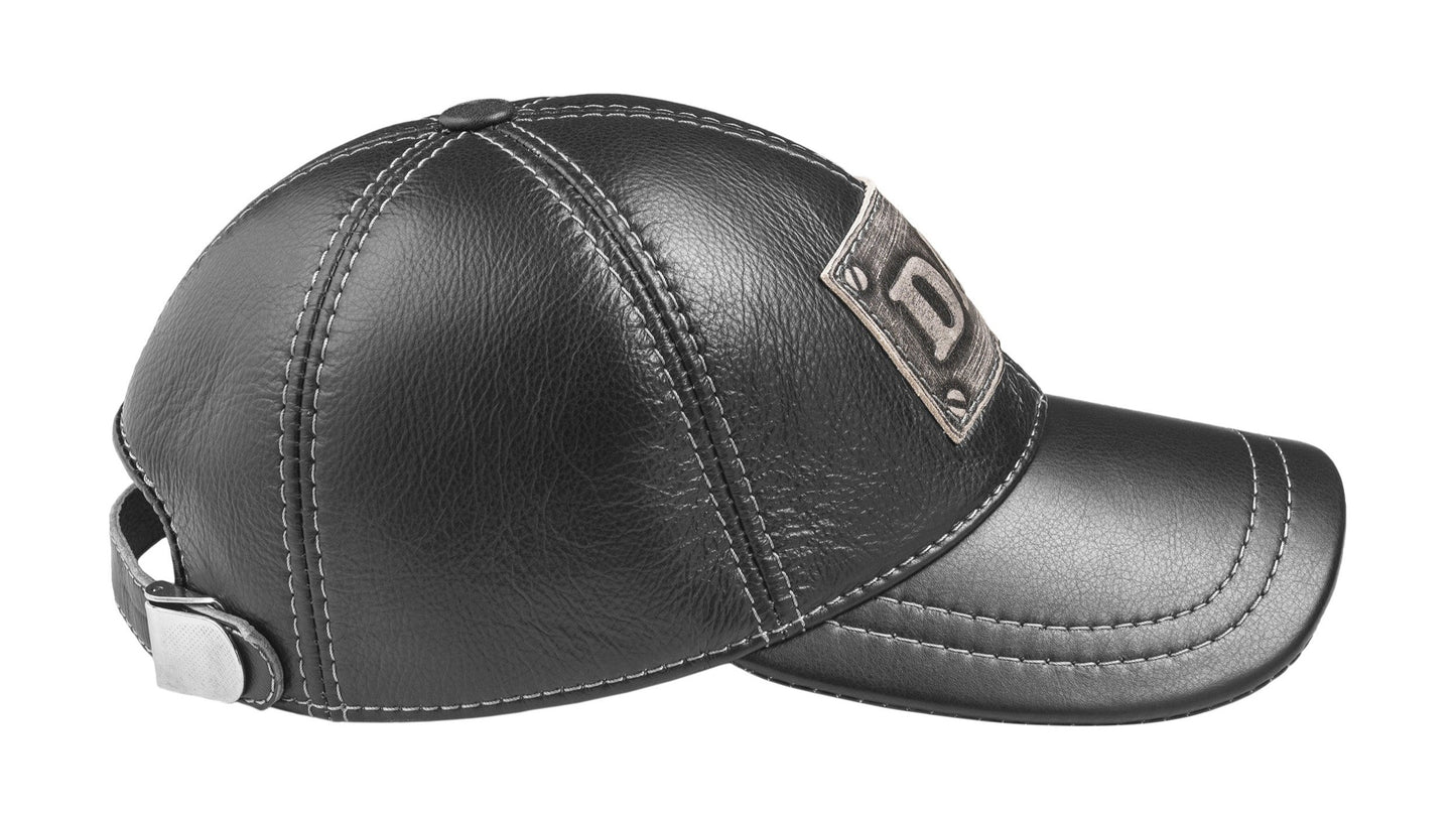 DAD Genuine Leather Black Baseball Cap