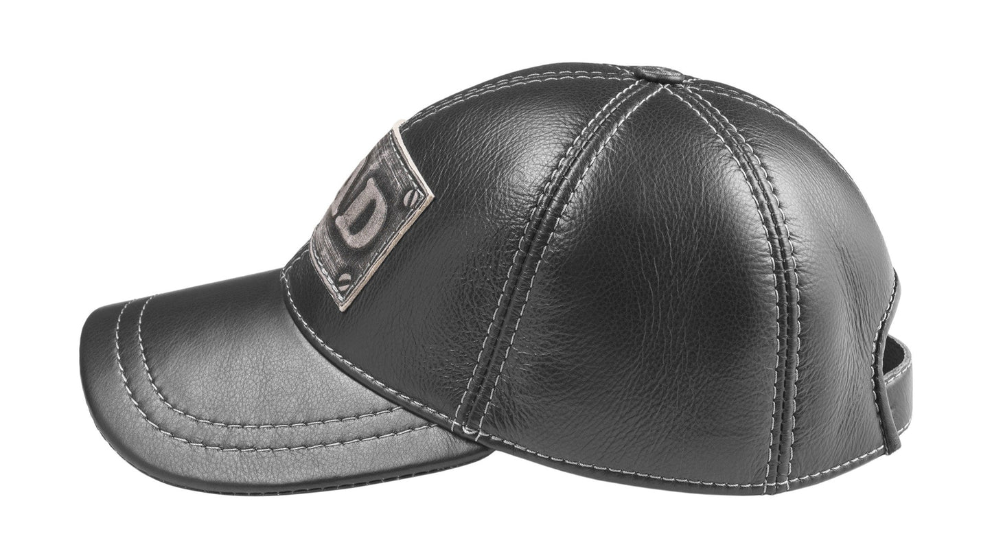 DAD Genuine Leather Black Baseball Cap