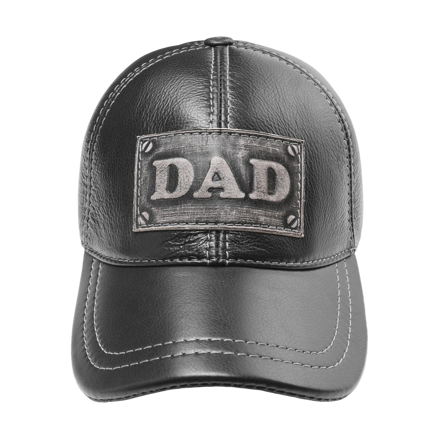 DAD Genuine Leather Black Baseball Cap