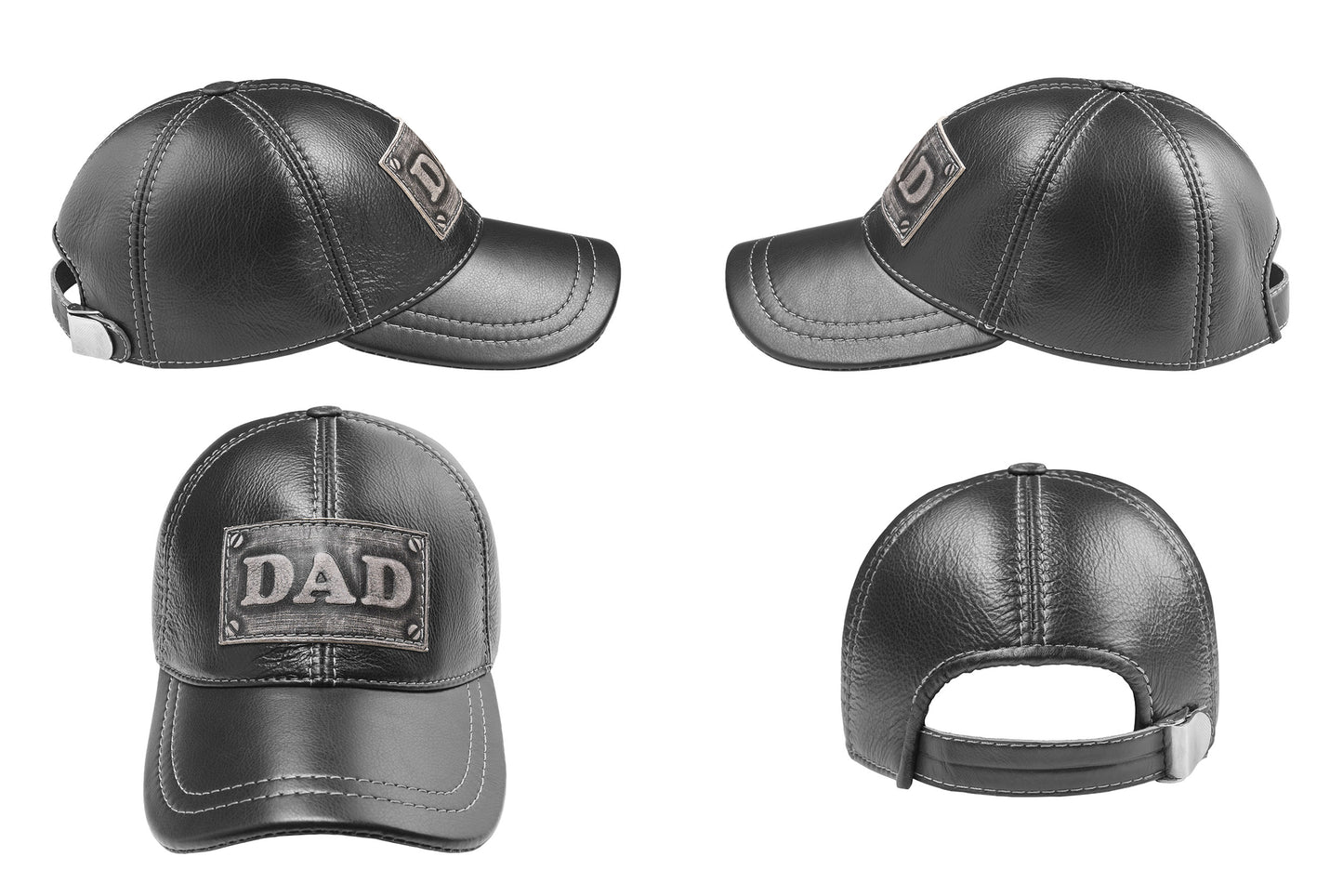 DAD Genuine Leather Black Baseball Cap