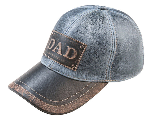 DAD Genuine Leather Blue Denim Baseball Cap