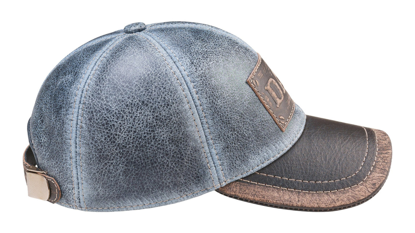 DAD Genuine Leather Blue Denim Baseball Cap