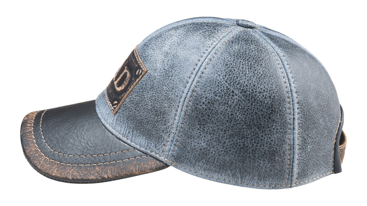 DAD Genuine Leather Blue Denim Baseball Cap