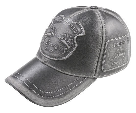 Trophy Carp Genuine Leather Handcrafted  Fisherman Black Cap