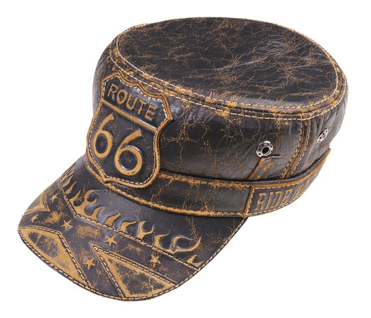 Custom Route 66 Leather Biker Hat - "Live to Ride"