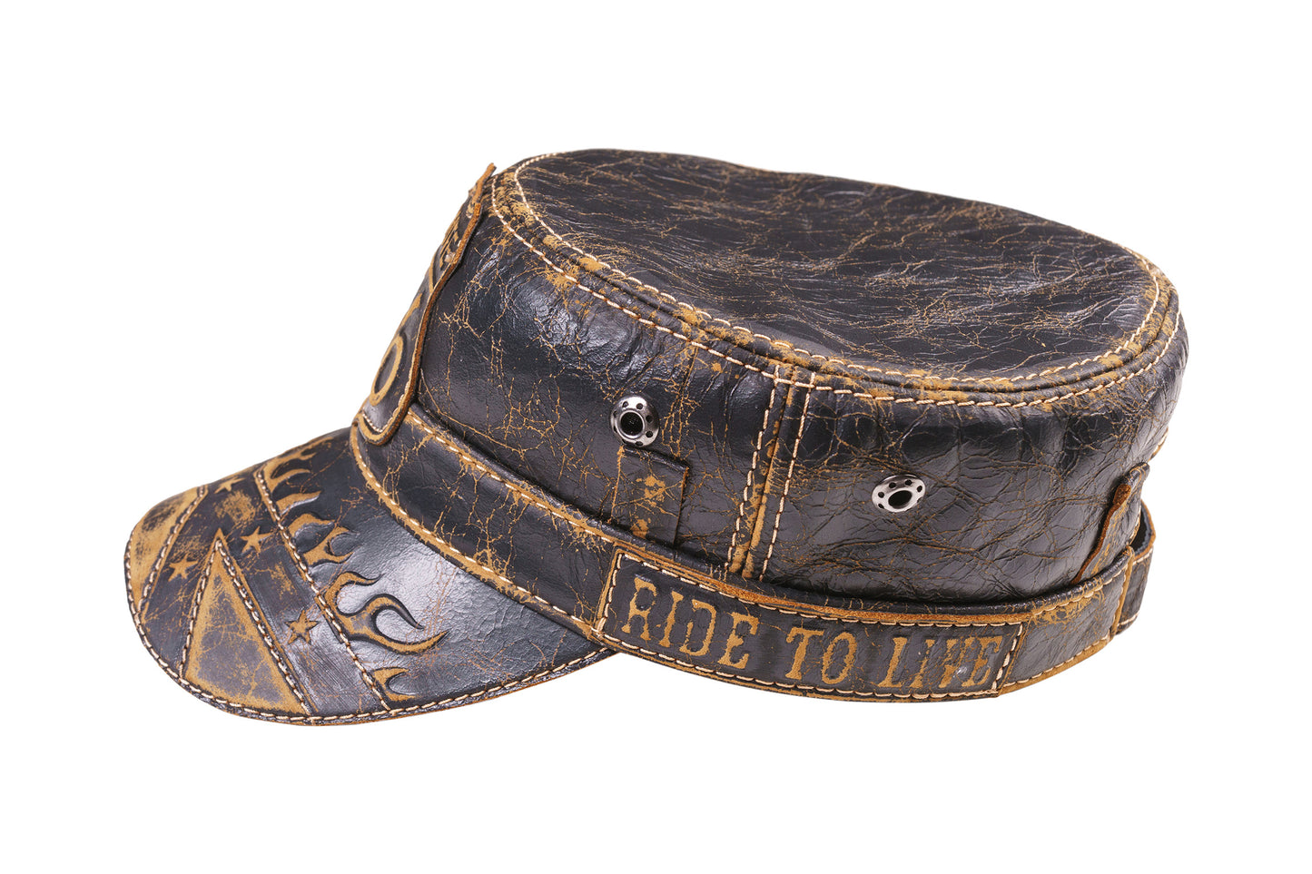 Custom Route 66 Leather Biker Hat - "Live to Ride"