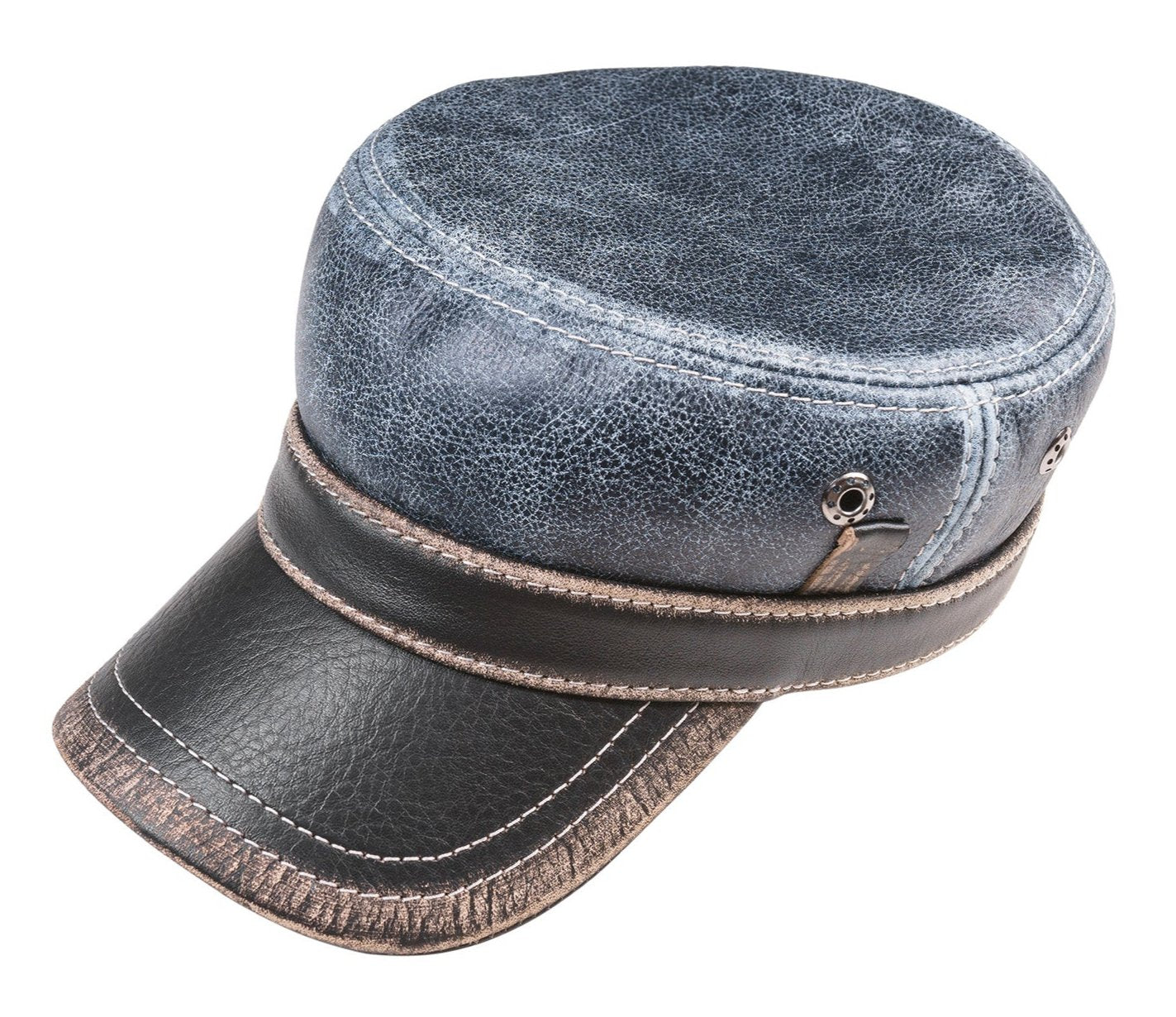 Vintage Denim Distressed Leather Cap