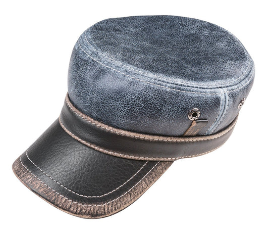 Vintage Denim Distressed Leather Cap