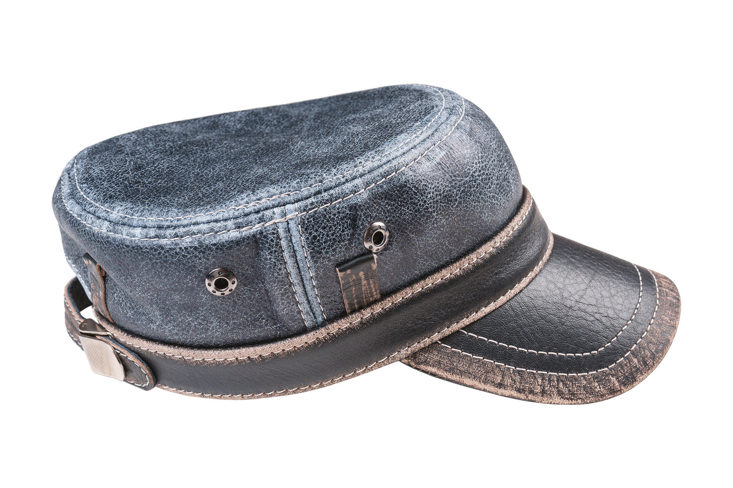 Vintage Denim Distressed Leather Cap