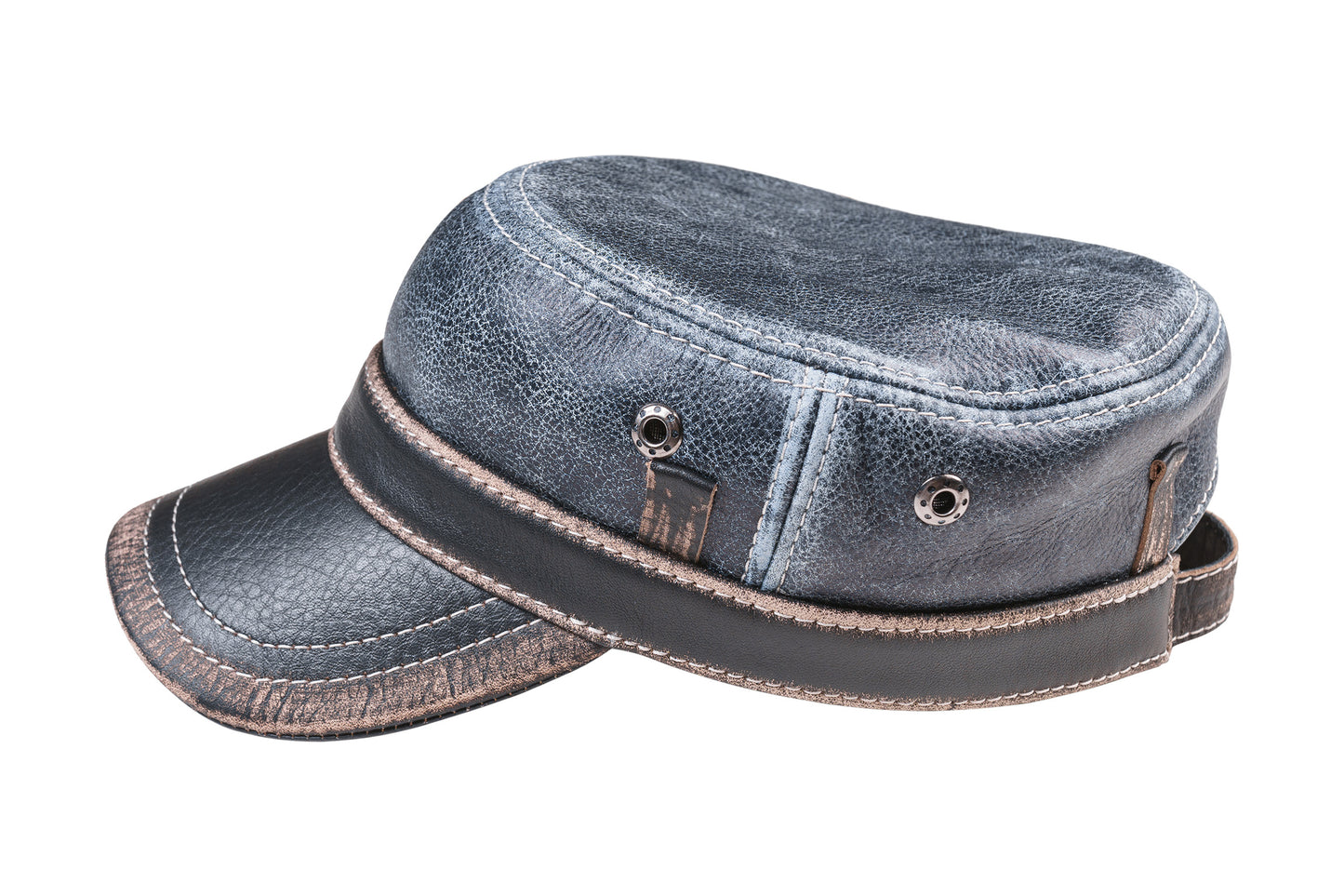 Vintage Denim Distressed Leather Cap