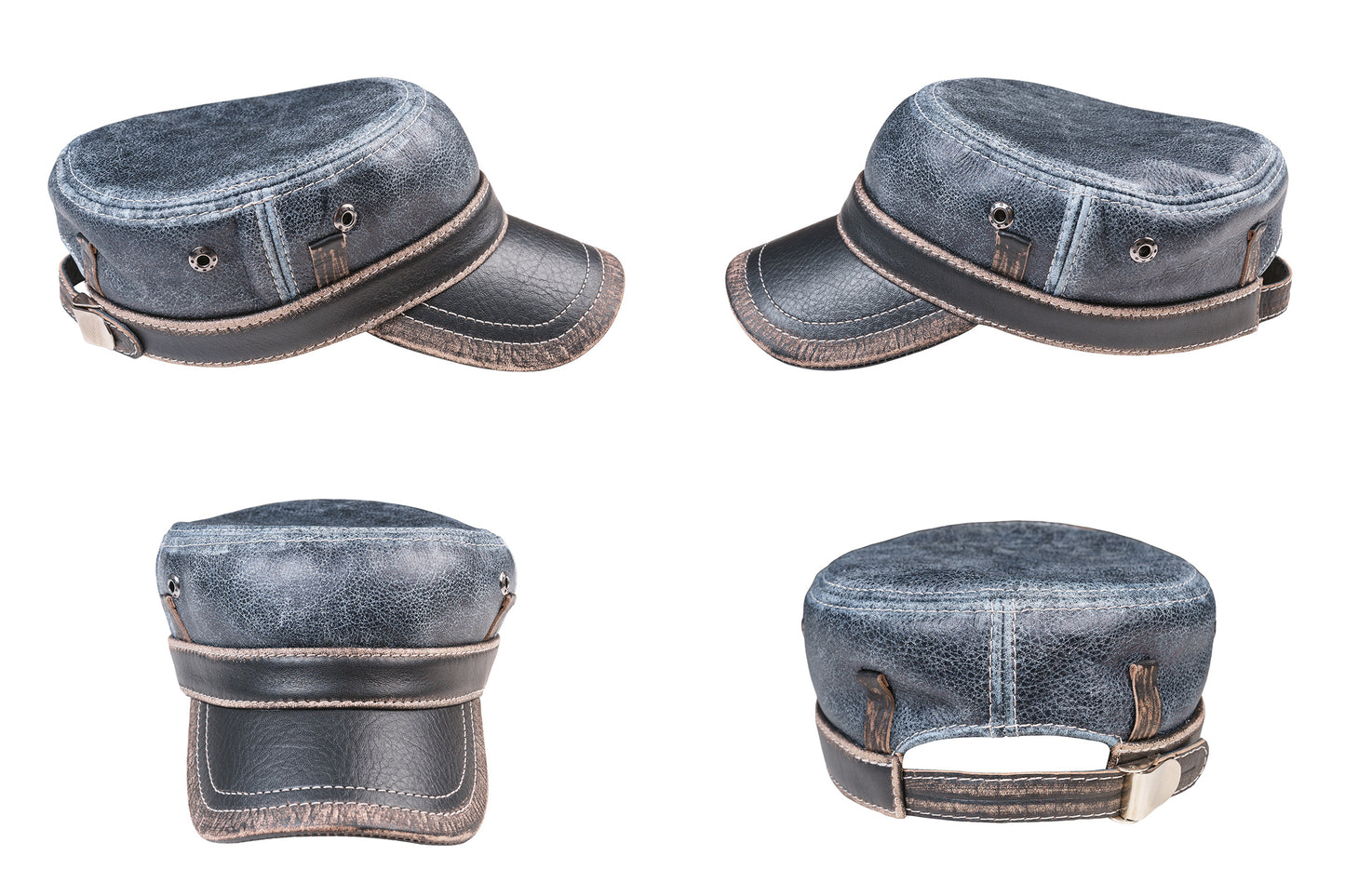 Vintage Denim Distressed Leather Cap