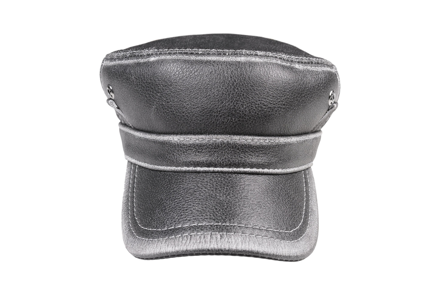 Classic Black Leather Biker Military Cap