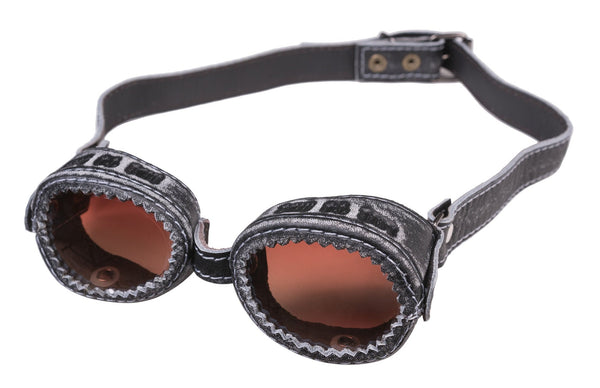 Leather Biker Goggles: Handmade Gray Vintage Motorcycle Steampunk Glasses with Distressed Finish and Tinted Lenses | Apero Bullo