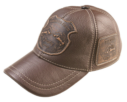 Trophy Carp Genuine Leather Handcrafted  Fisherman Brown Cap