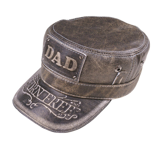 Vintage Leather DAD Biker Cap with with Born Free Embossed Design