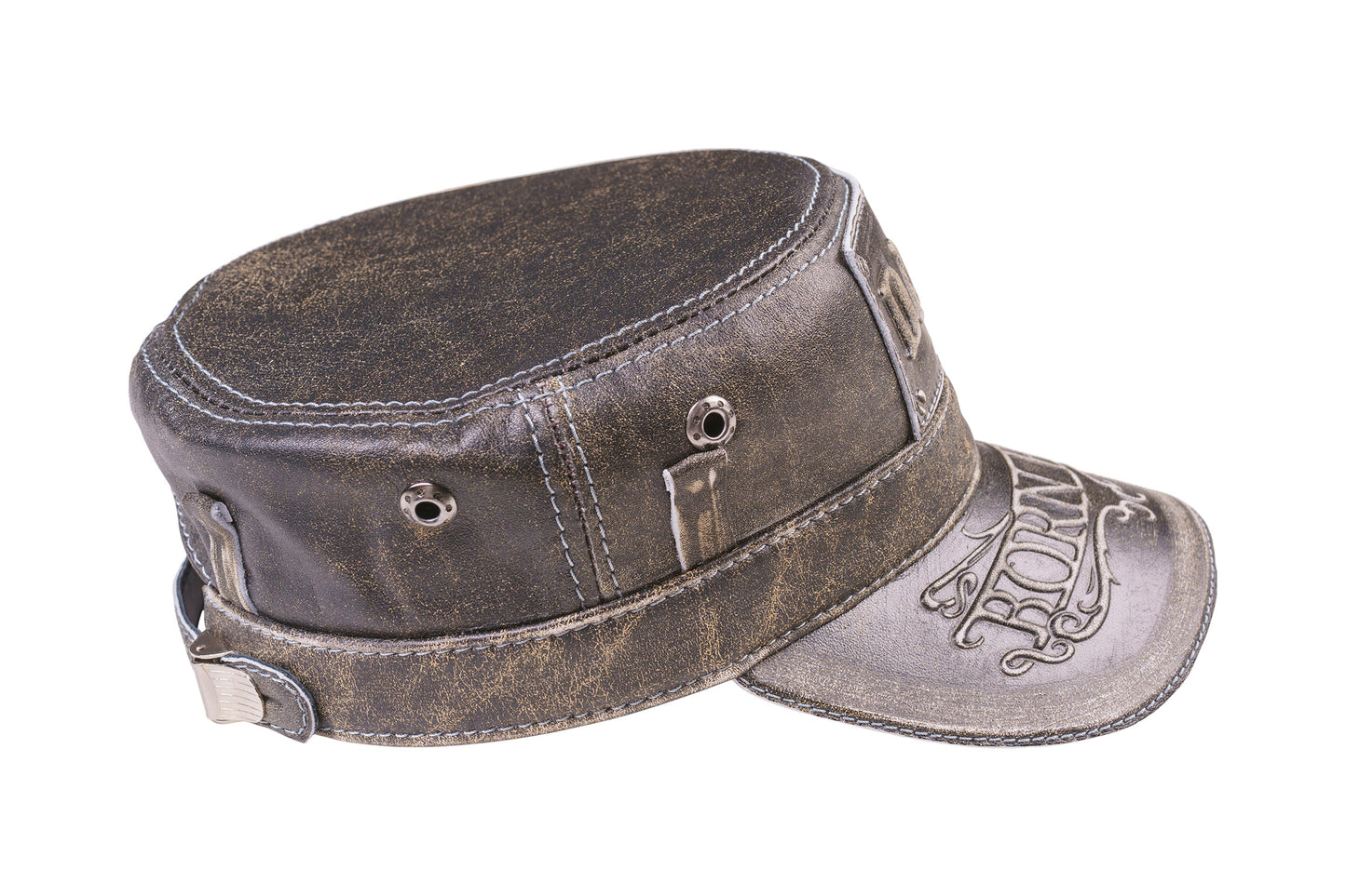 Vintage Leather DAD Biker Cap with with Born Free Embossed Design