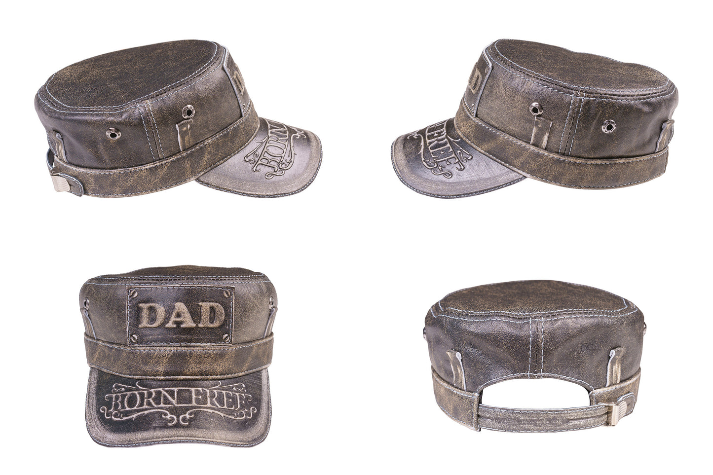 Vintage Leather DAD Biker Cap with with Born Free Embossed Design