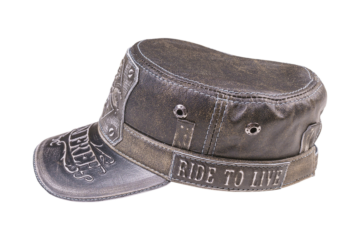 Vintage Biker "Born Free" Skull Design Leather Cap