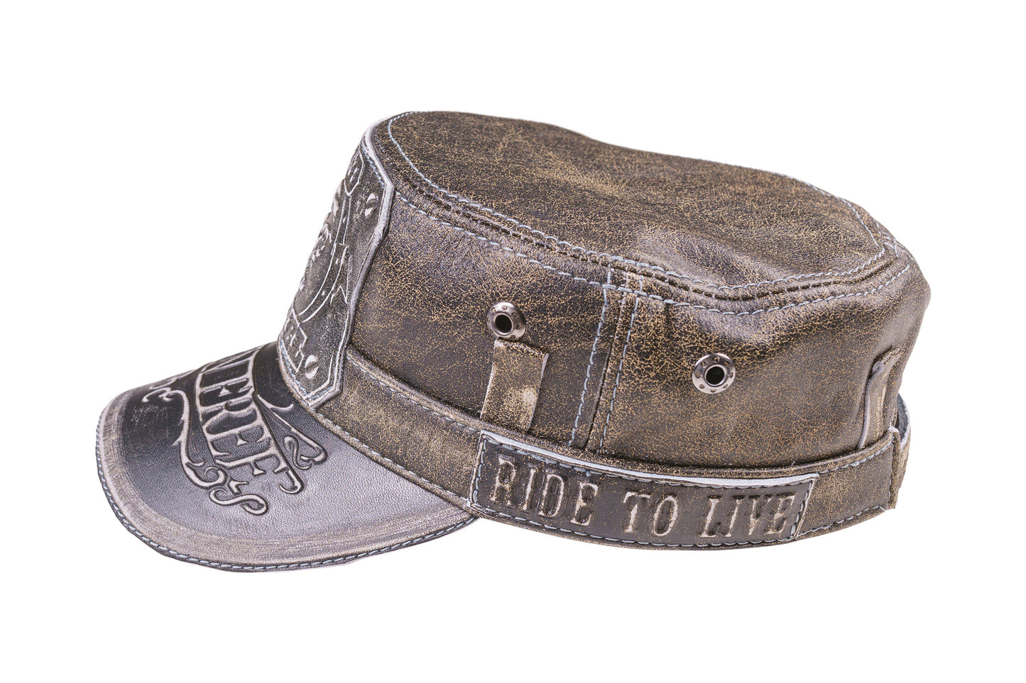 Vintage Biker "Old Rebel" Skull Design "Born Free" Leather Cap