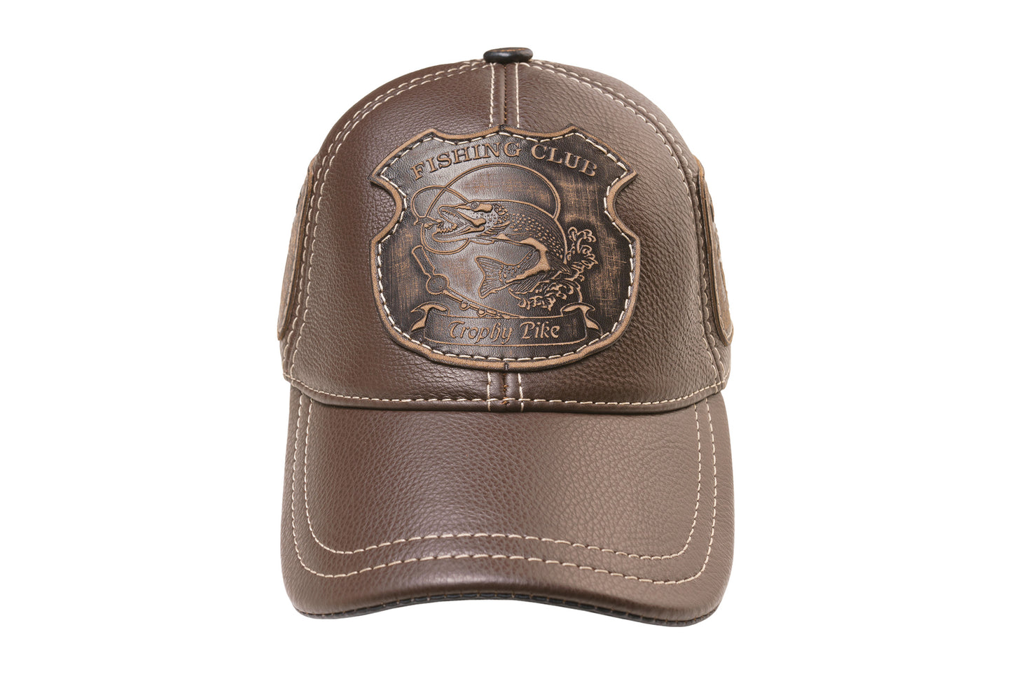 Trophy Pike Fishing Club Genuine Leather Handcrafted Baseball Cap