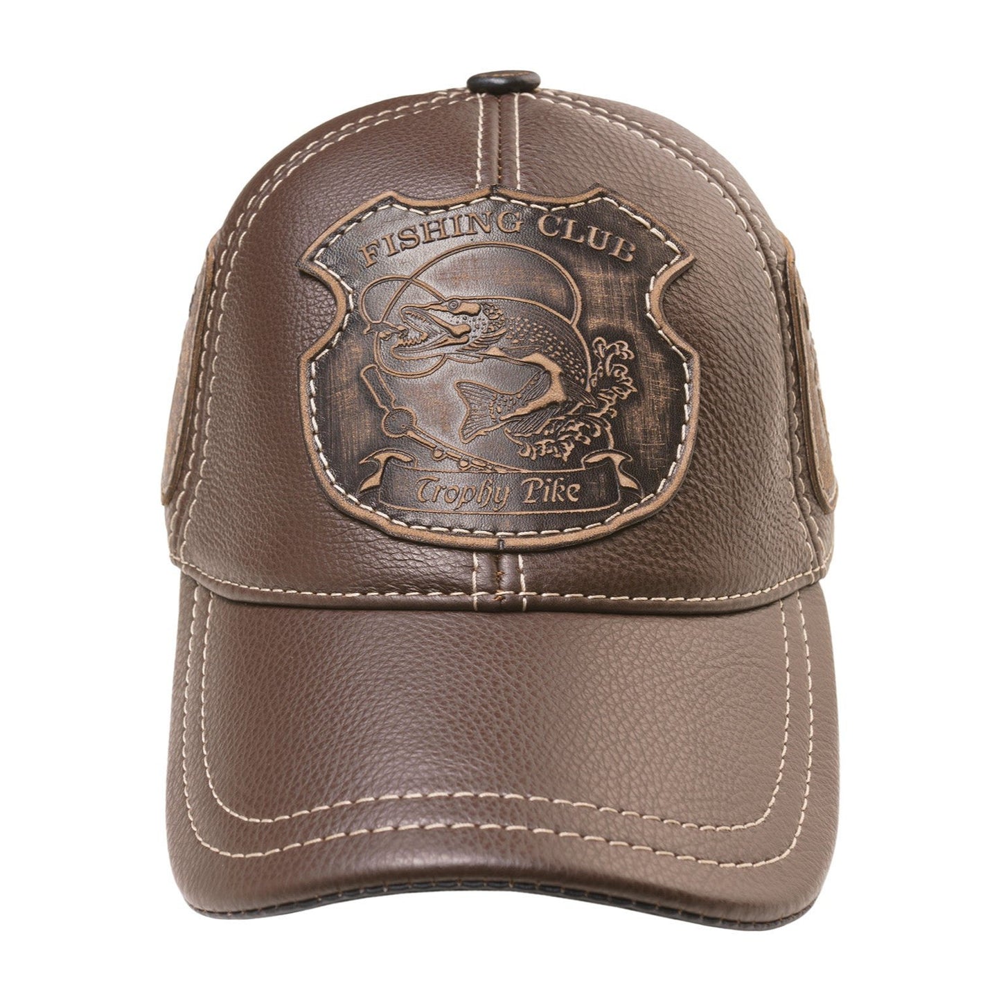 Trophy Pike Genuine Leather Handcrafted Fisherman Brown Cap