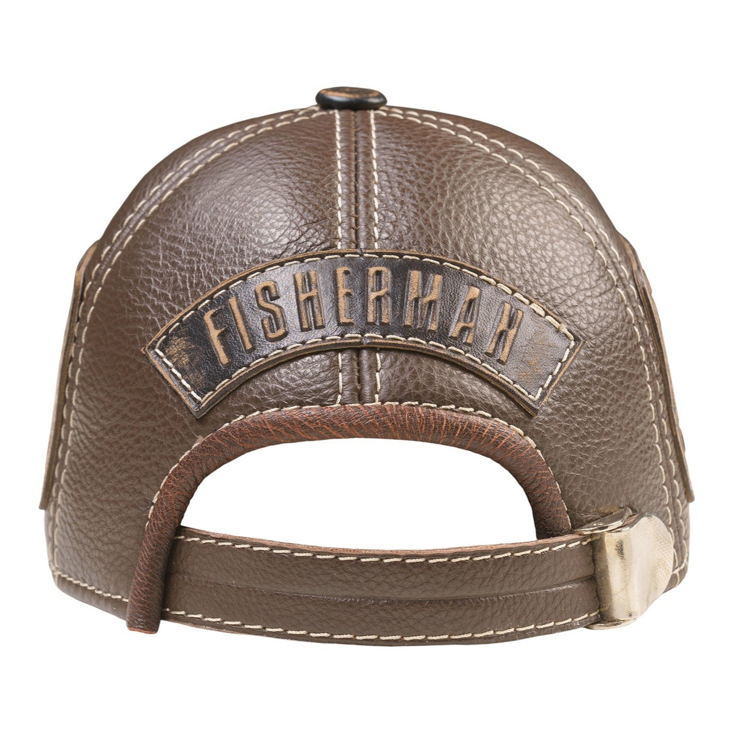 Trophy Pike Genuine Leather Handcrafted Fisherman Brown Cap