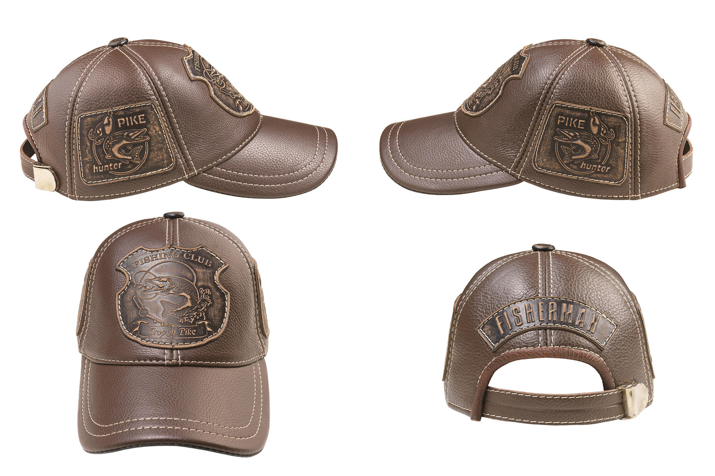 Trophy Pike Genuine Leather Handcrafted Fisherman Brown Cap