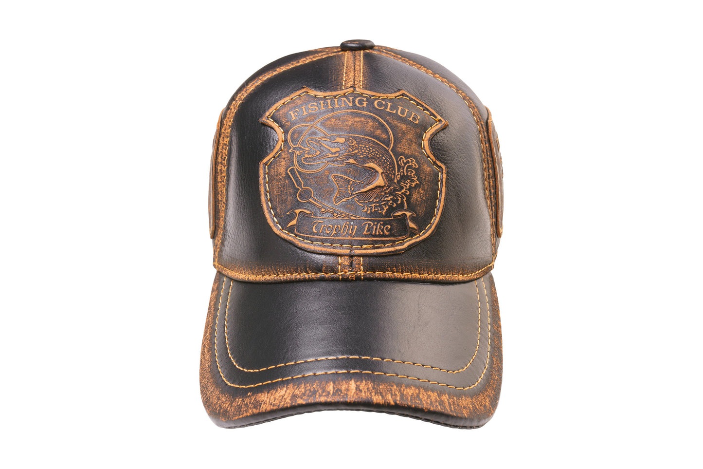 Trophy Pike Fishing Club Genuine Leather Handcrafted Baseball Cap