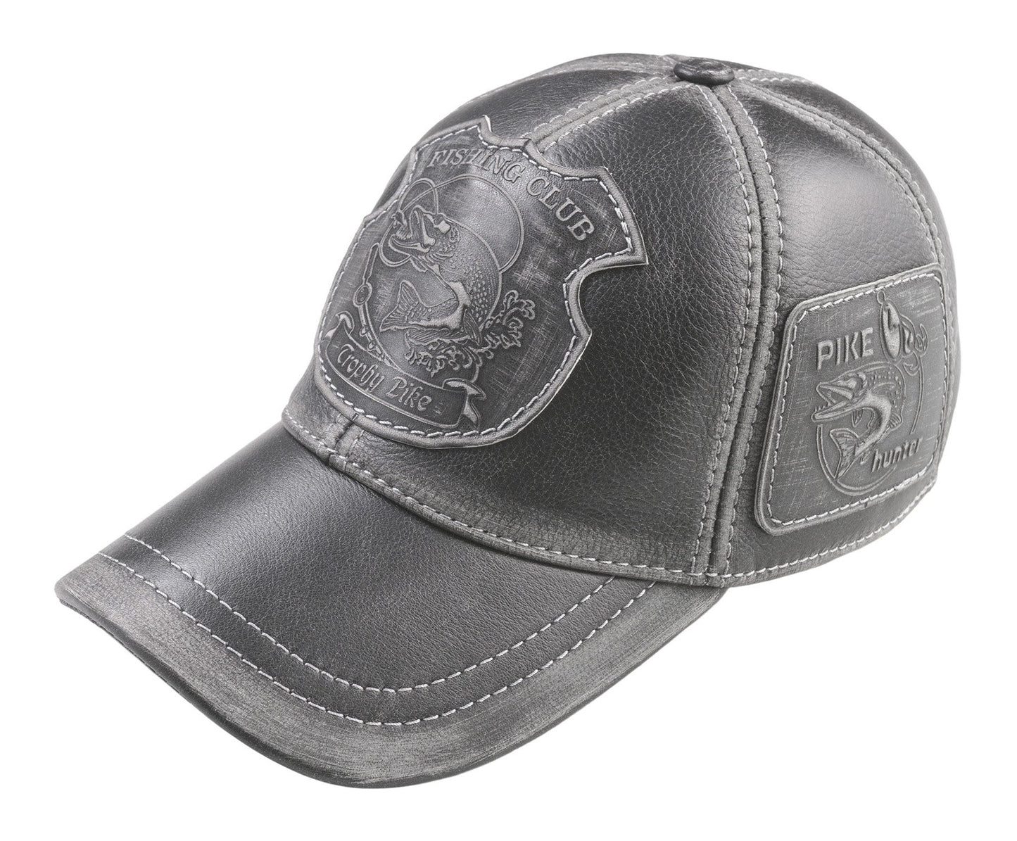 Trophy Pike Fishing Club Genuine Leather Handcrafted Baseball Cap