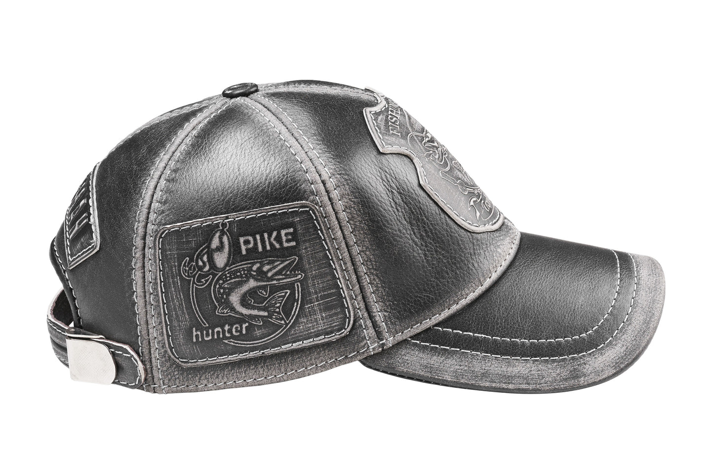 Trophy Pike Genuine Leather Handcrafted Fisherman Black Cap