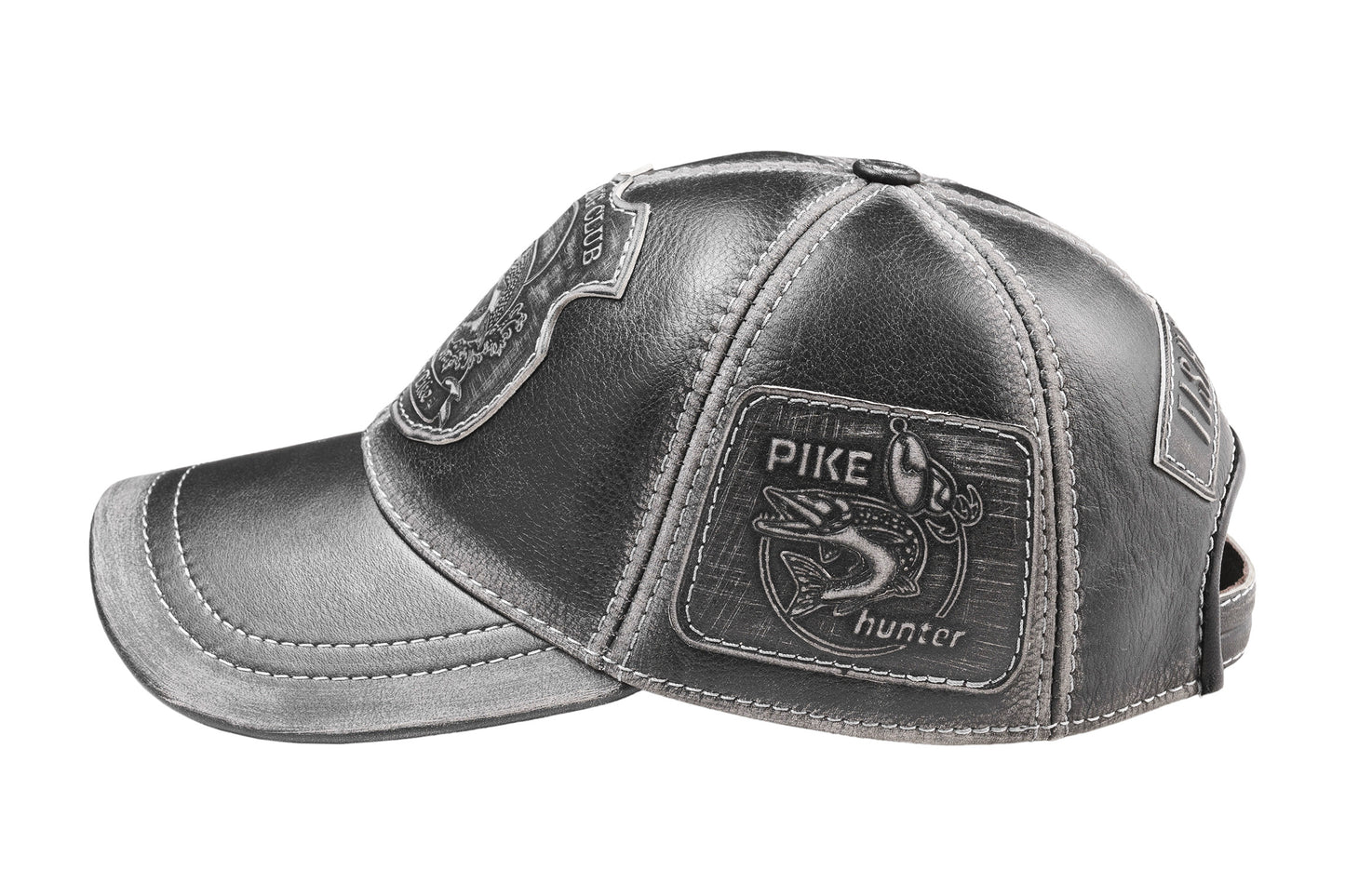 Trophy Pike Genuine Leather Handcrafted Fisherman Black Cap