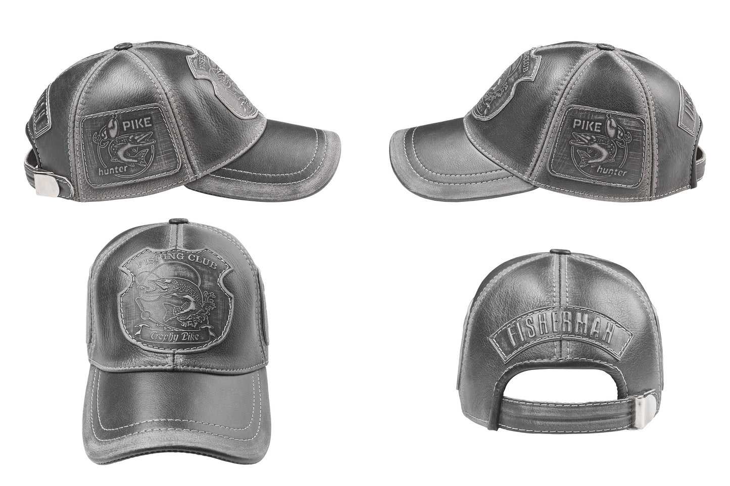 Trophy Pike Fishing Club Genuine Leather Handcrafted Baseball Cap