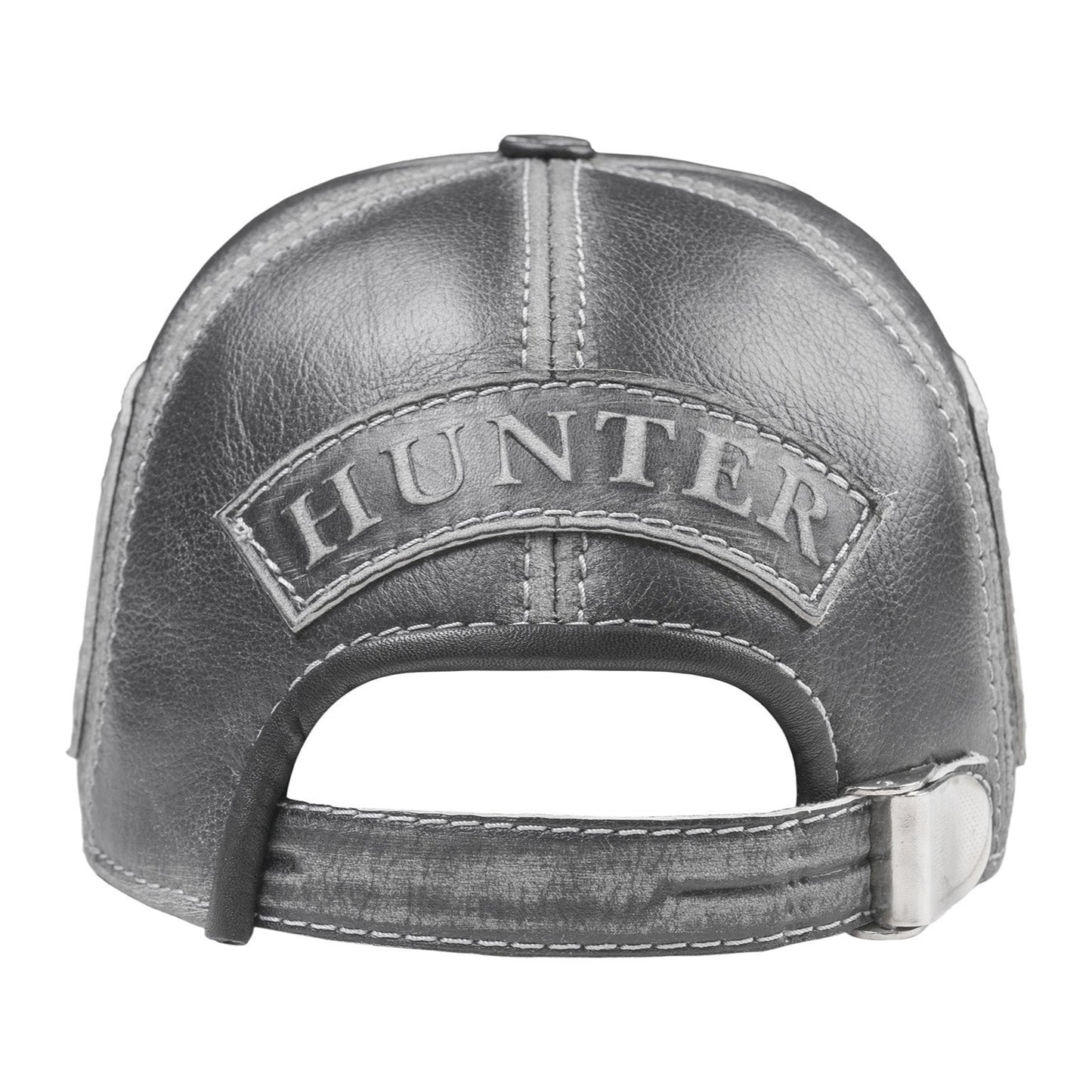 Woodcock Hunter Handcrafted Leather Cap with Embossed Patches. Gray