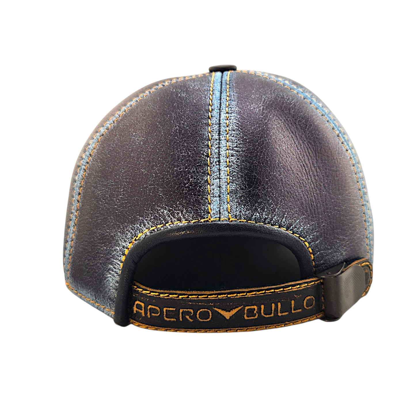 Leather Baseball Cap: Handmade Blue Distressed Cap with Gorilla Patch – Urban Streetwear Hat for Men | Apero Bullo