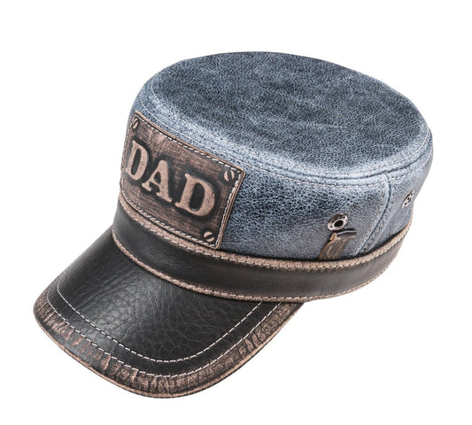 DAD Patriotic Genuine Leather Captain Cap Blue Denim Pattern