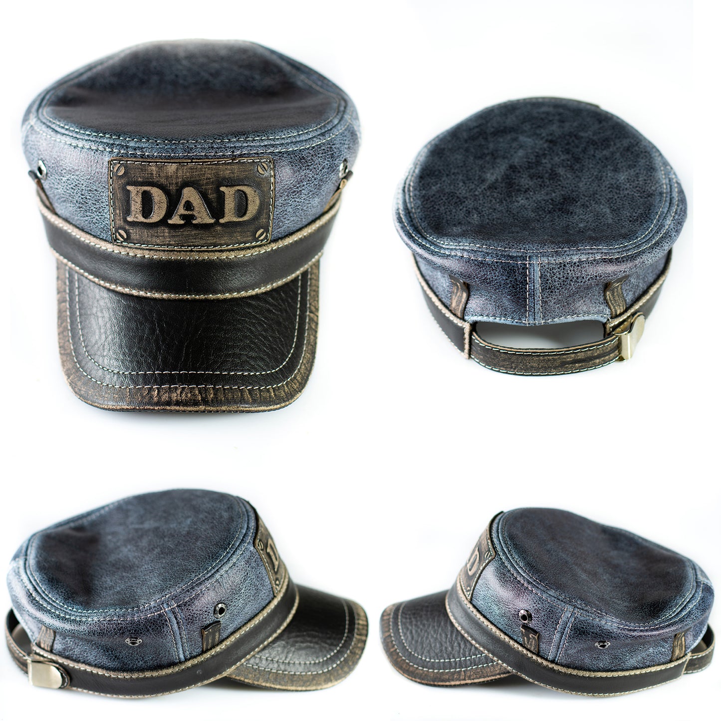 DAD Patriotic Genuine Leather Captain Cap Blue Denim Pattern