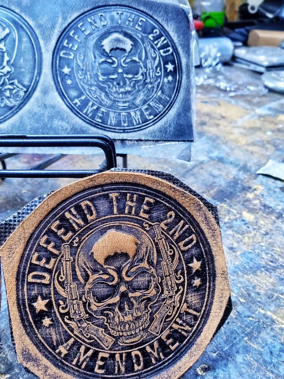 Leather Biker Hat: Handmade Distressed Blue & Black Cap with Skull Patch “Defend the 2nd Amendment” – Adjustable Baseball Dad Hat | Apero Bullo